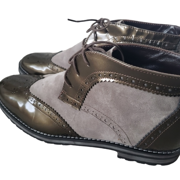 New Ingledew's suede & patent brogue wingtip oxford lace up dress boots - Picture 7 of 9